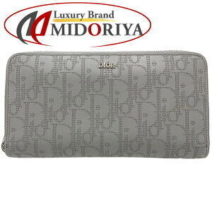 Christian Dior Long Zip Wallet Oblique Calfskin Gray
